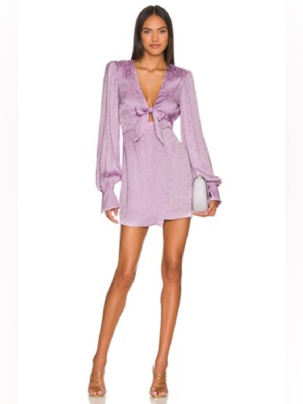 Lovers + Friends Elaine Satin Mini Dress Lilac Purple Floral Tie Front Lined XS